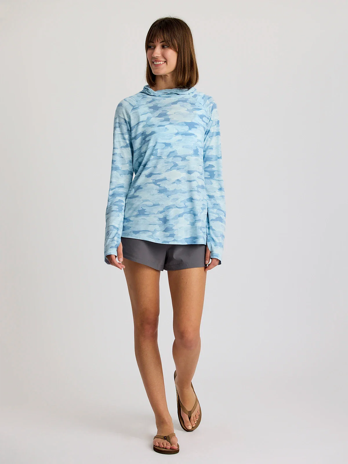Women's Bamboo Lightweight Hoodie II - Seasmoke Camo Surf Blue