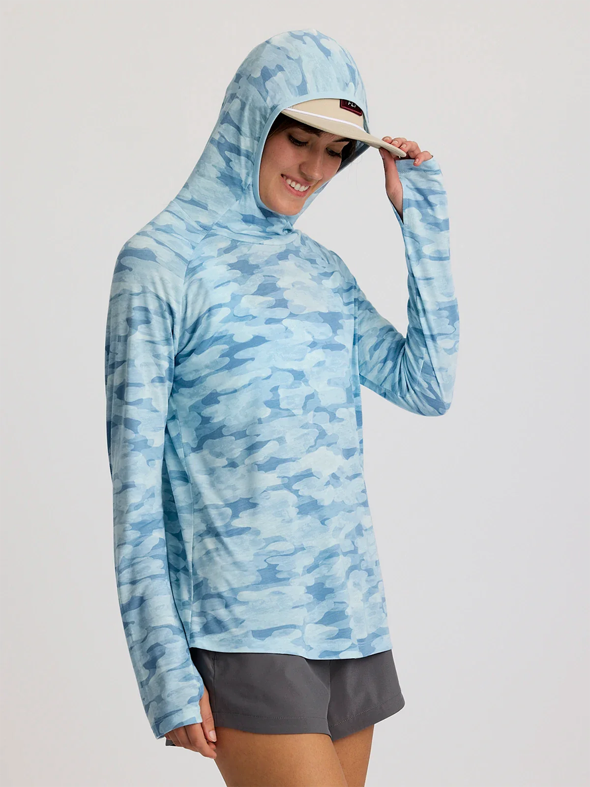 Women's Bamboo Lightweight Hoodie II - Seasmoke Camo Surf Blue