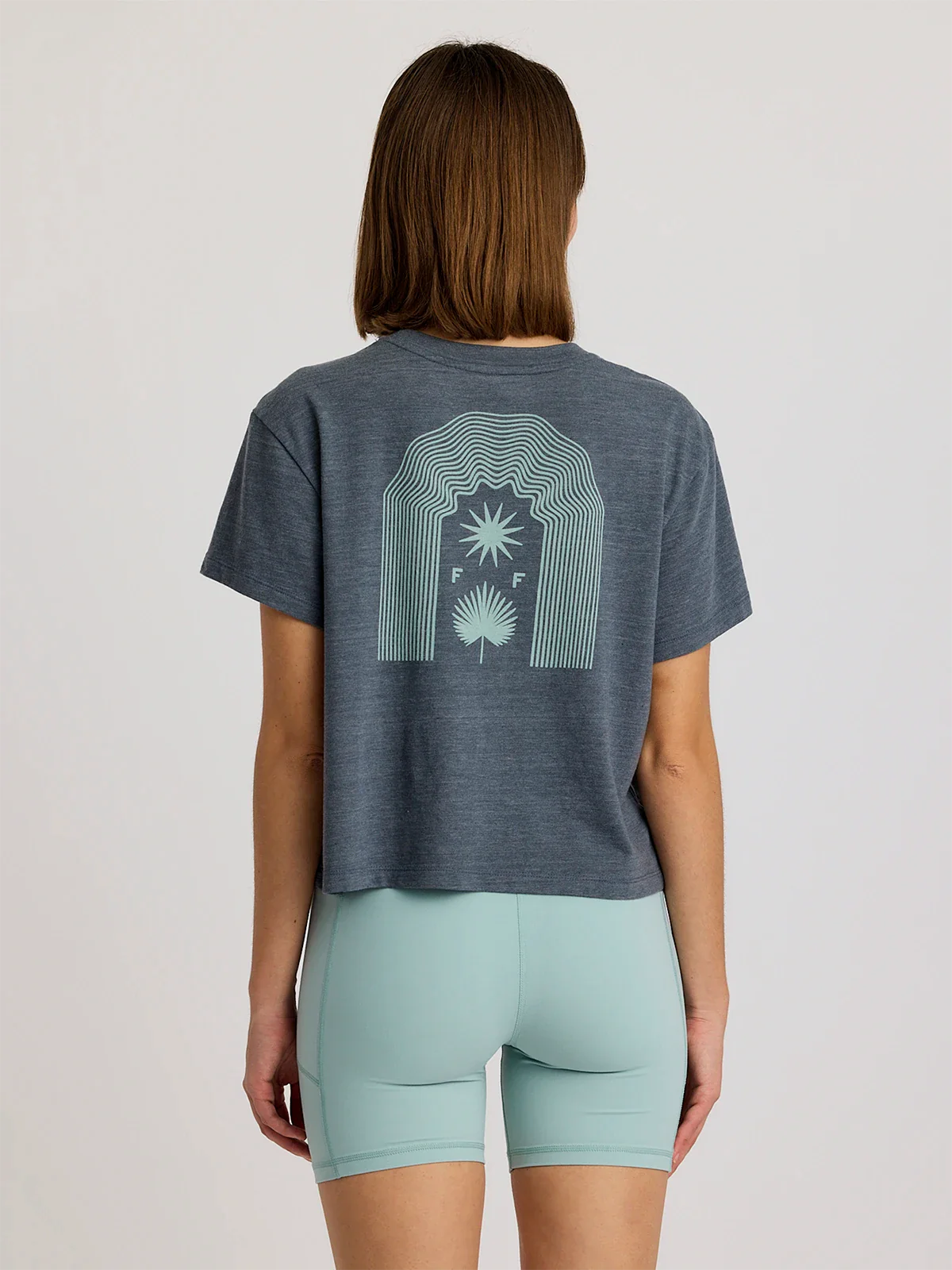 Women's Fan Palm Tee - Heather Storm Cloud
