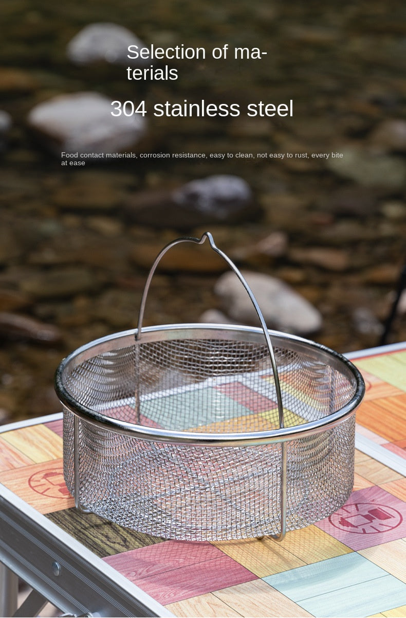 Campingmoon CC-22 Stainless Steel Drain Basket Portable Lightweight Round Mesh Net Strainer For Washing Draining Foods Folding Handle Filter Basket