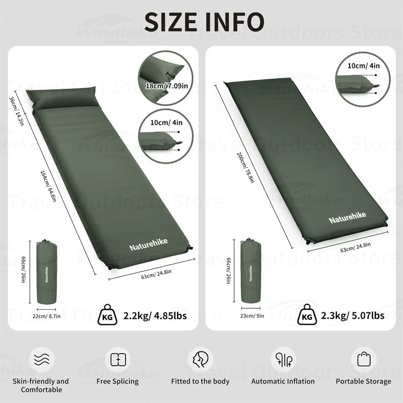 Naturehike Automatic Inflatable Cushion Portable Lightweight Self-Inflating Air Mattress Thickened 10cm Camping Tent Bed Outdoor Hiking Sleeping Bag