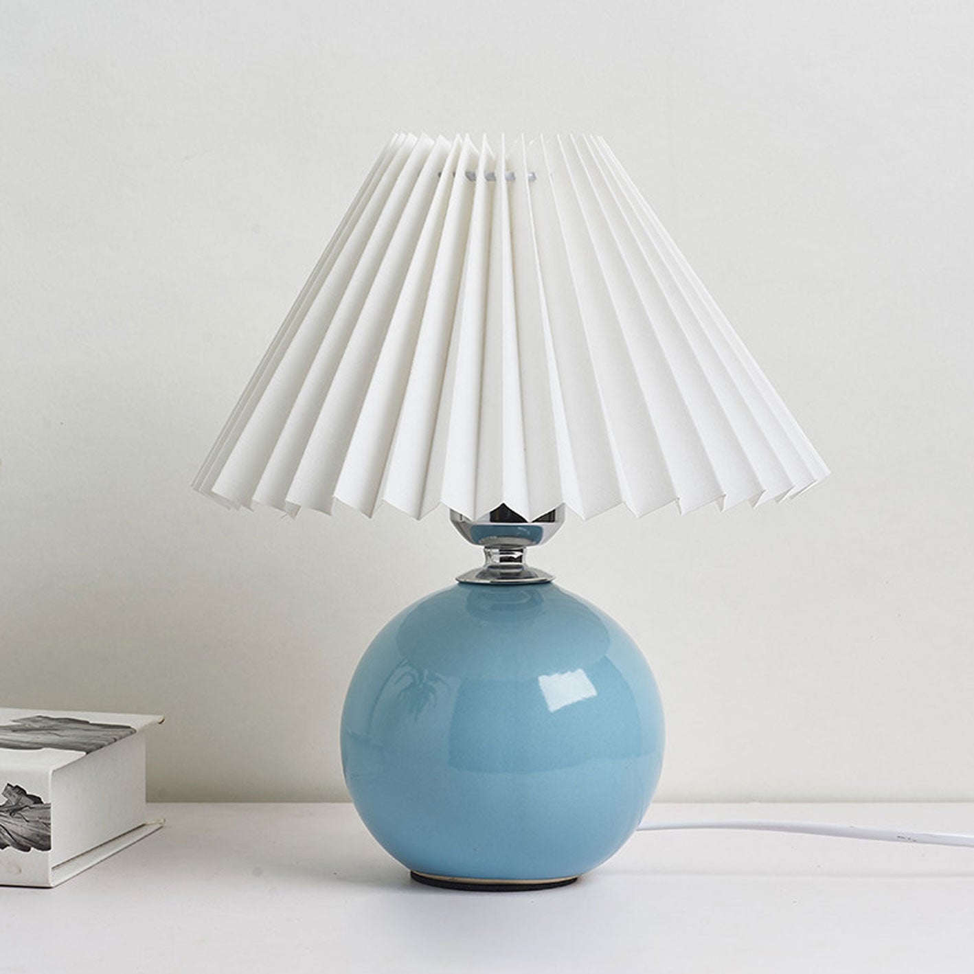 Nordic Ceramic Table Lamp With Pleated Fabric Shade