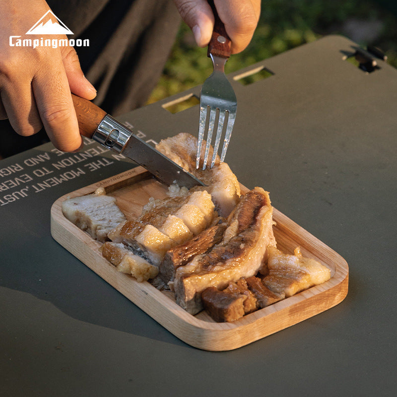 Campingmoon YM-1609/2013 Brich Copping Board Portable Lightweight Wood Cutting Board Double Sided Outdoor Camping Wooden Serving Plate Lunch Box Add-on