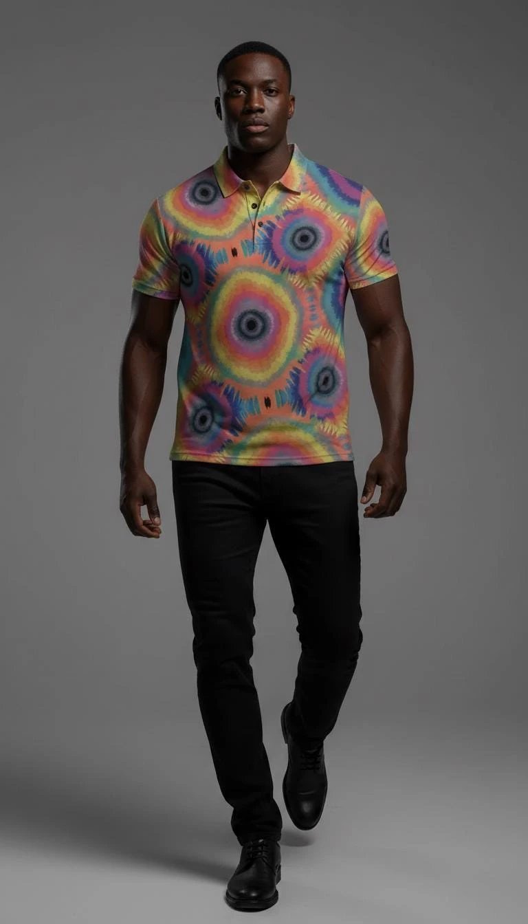 Maximalist AOP Men's Stretch Henley Shirt | Ribbed Polyester Long Sleeve — Tailored Statement Top for Artists, Studio-to-Gallery Days (XS–5XL)