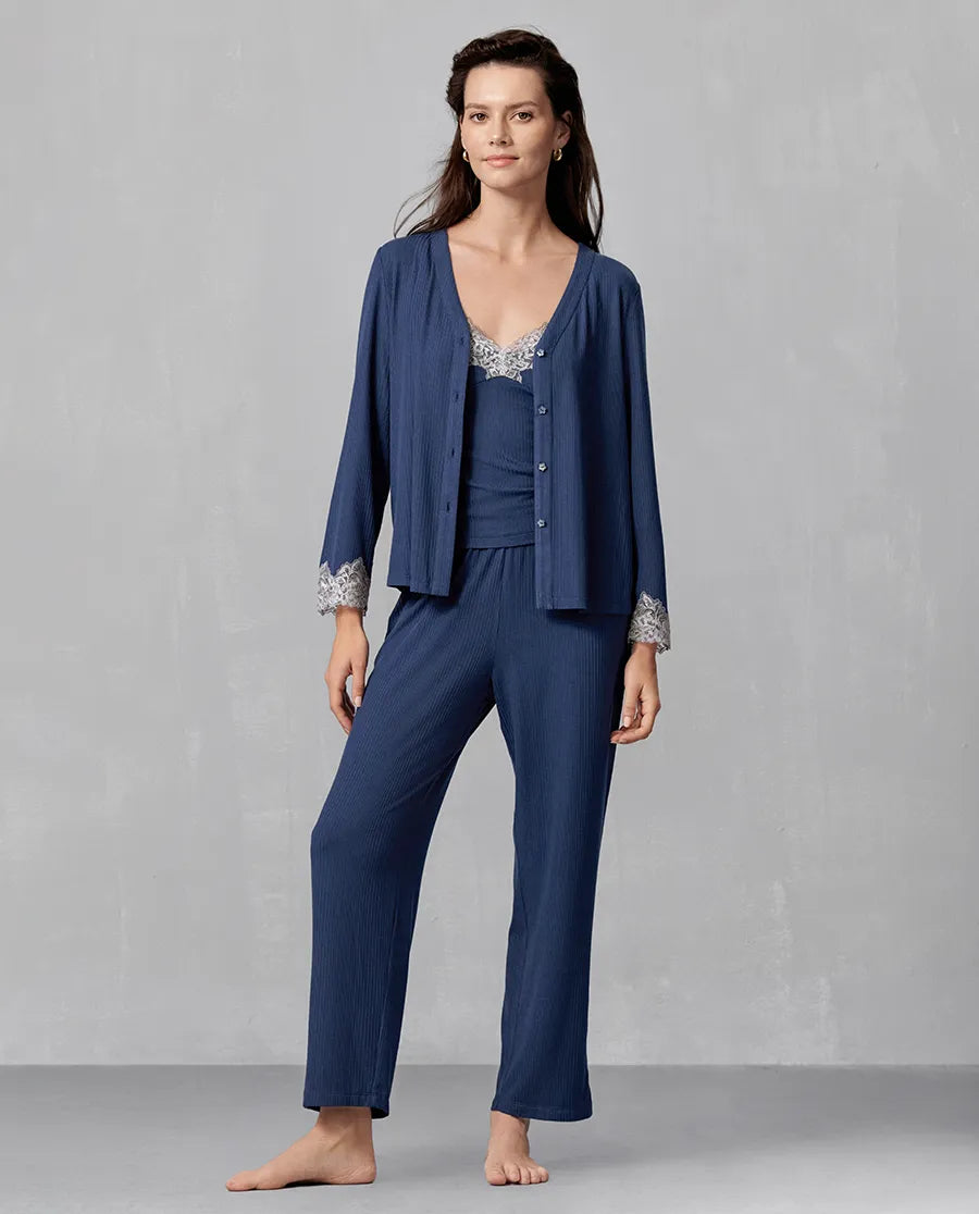 Aimer Classic Long-Sleeved Cardigan 3-Pack Pajama Set