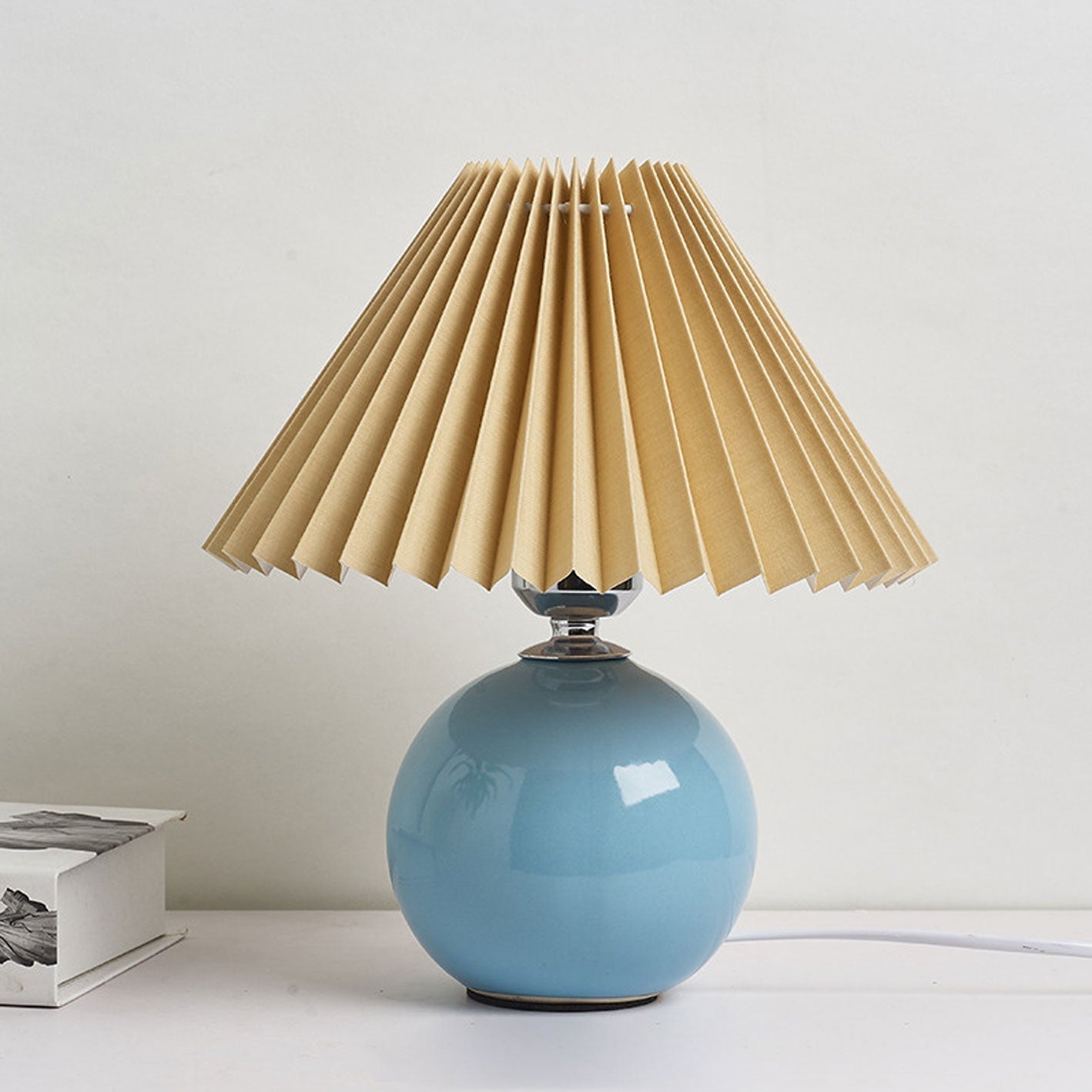 Nordic Ceramic Table Lamp With Pleated Fabric Shade