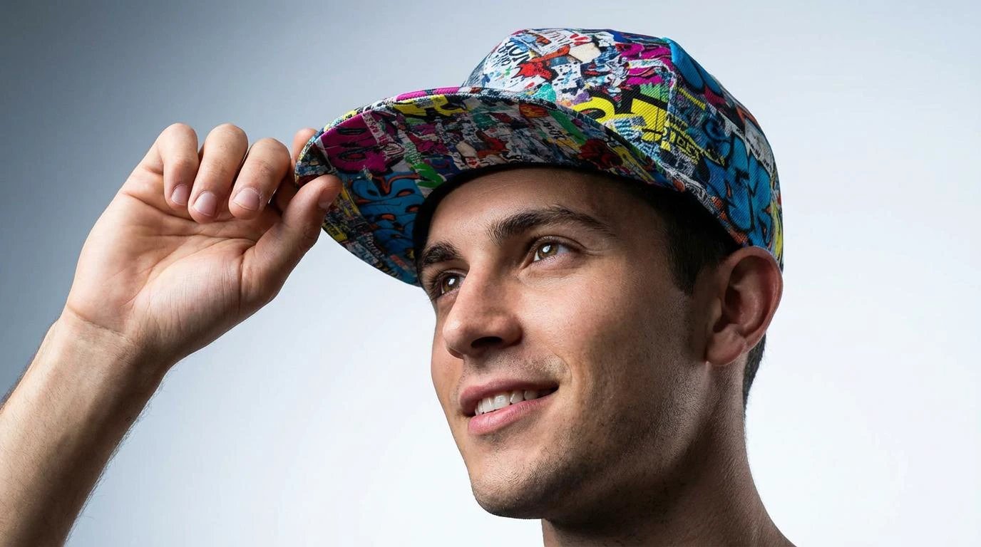 Graffiti Newspaper Collage Snapback Hat | Urban Street Art AOP Flat Brim Cap for Streetwear & Skate Culture