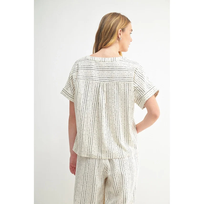 Madeline Textured V Neck Woven Top