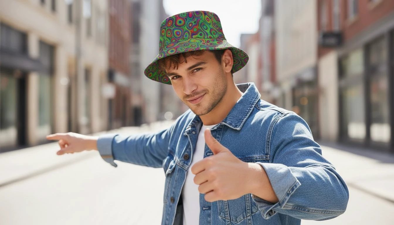 Alligator Bites Neon Bucket Hat for Psychedelic Ravers — Dubstep Alt Fashion Headwear, Neon Geometric AOP, Playa-Ready Festival Hat