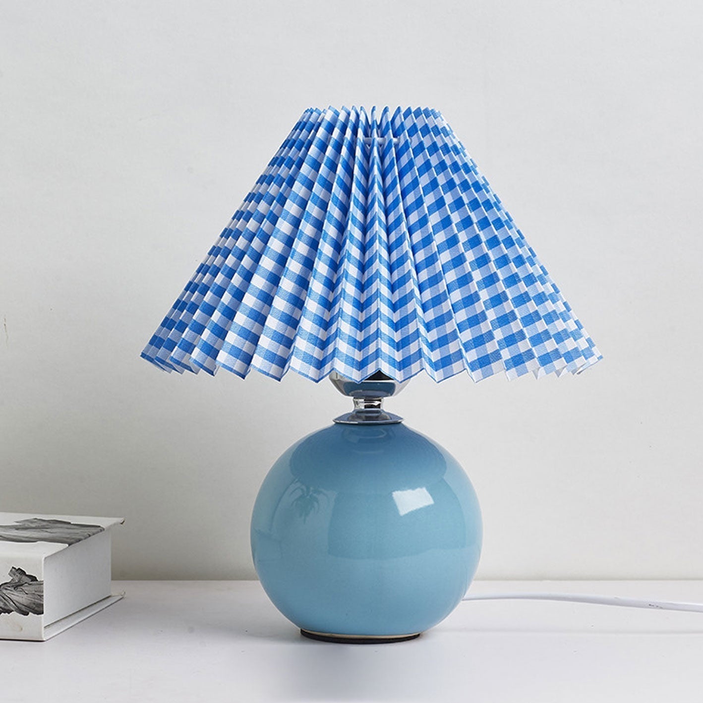 Nordic Ceramic Table Lamp With Pleated Fabric Shade
