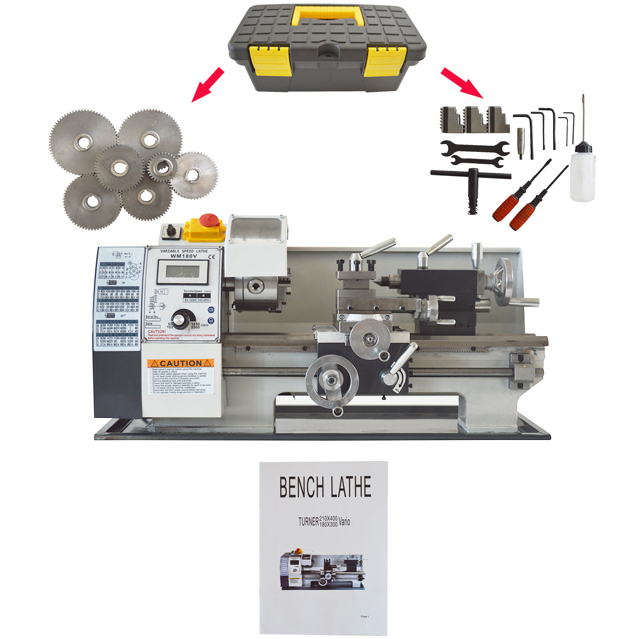 WM180V Metric Precision Metal Bench Lathe 600W