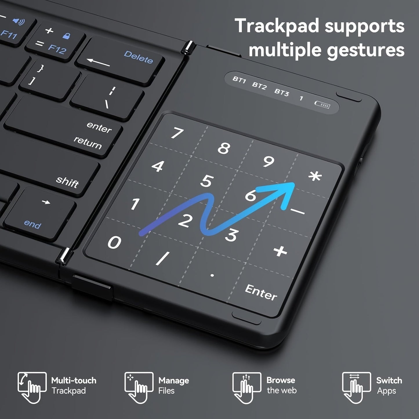 Foldable Wireless Keyboard with Touchpad & Number Pad – TJR1G8L