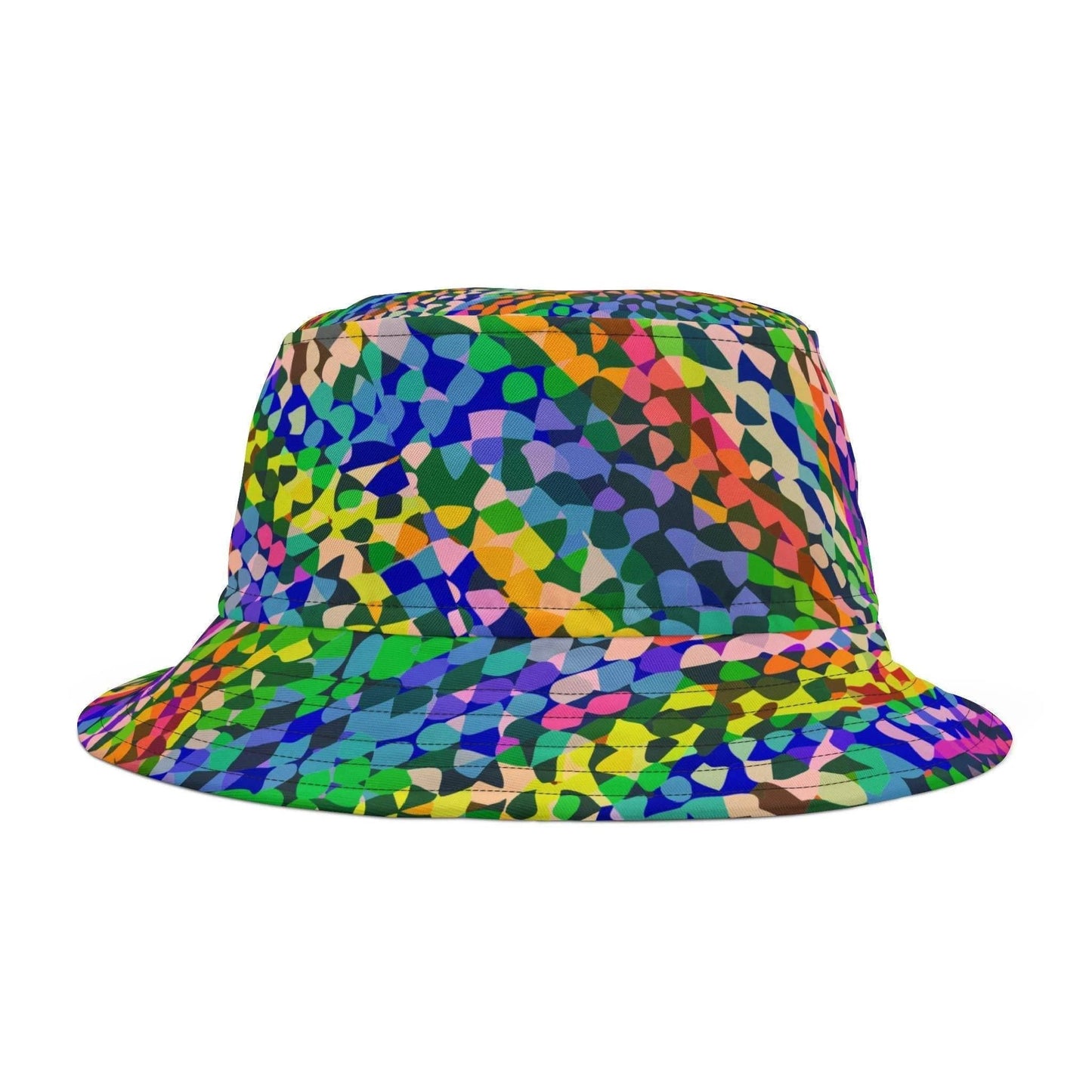 Kaleidoscope Psychedelic Rainbow Bucket Hat for Rave and Festival Dressers — Geometric AOP Sun Hat, Dance Party Trippy Headwear