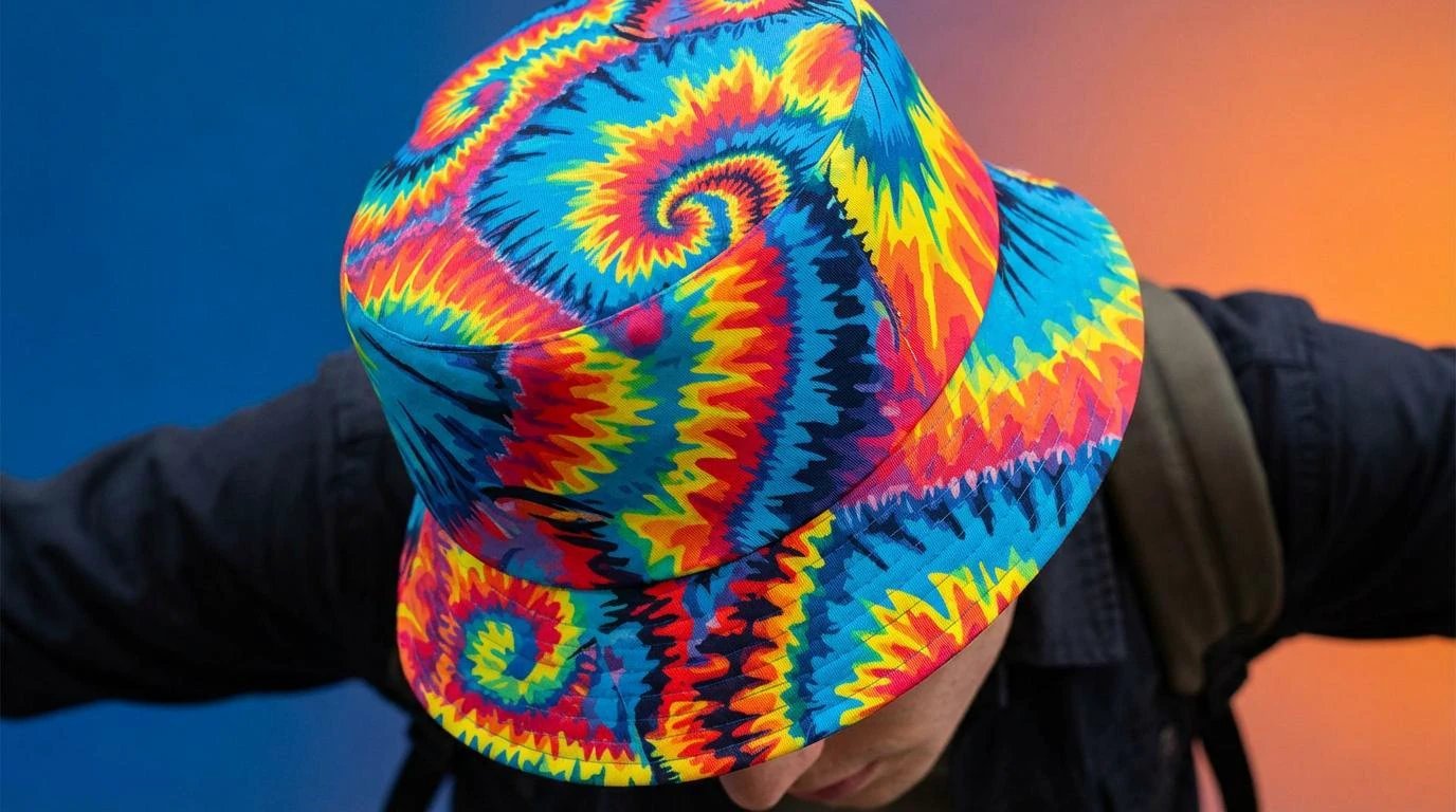 Maximalist Psychedelic Reversible Bucket Hat for Mind-Melting Dressers — Dyles Mavis Abstract AOP Both Sides Printed, Festival UV-Resistant Sun Hat