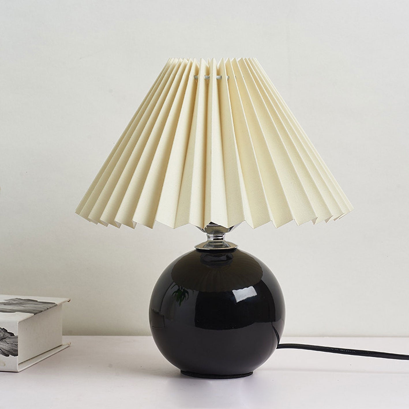 Nordic Ceramic Table Lamp With Pleated Fabric Shade