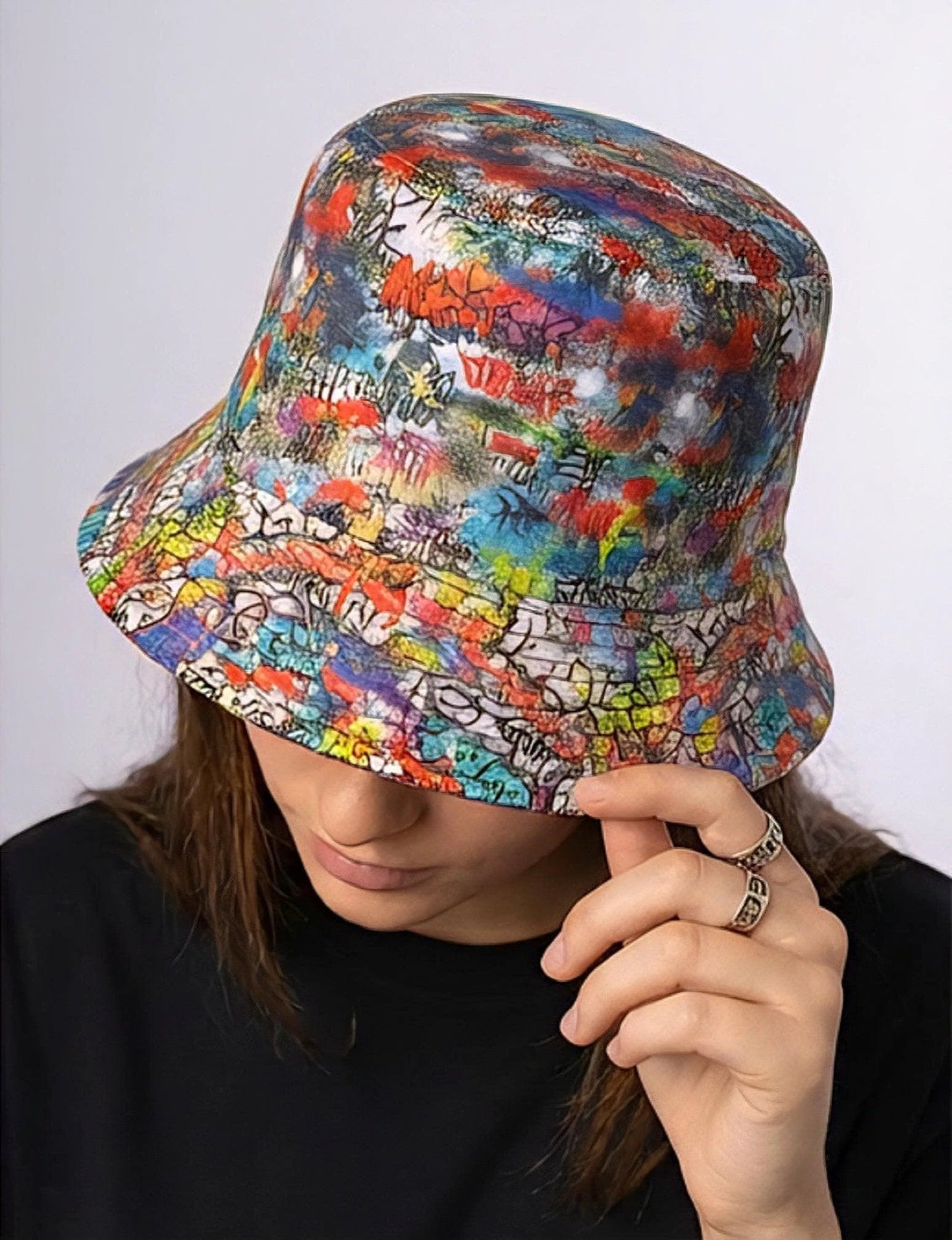 Graffiti Print AOP Bucket Hat | Maximalist All-Over Print Urban Festival Sun Hat