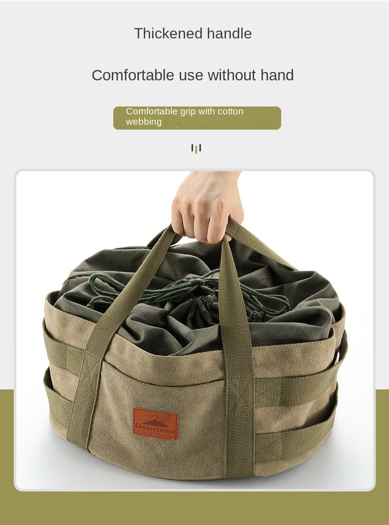 Campingmoon DO-32-BK Large Dutch Pot Bag Portable Foldable Camping Cookware Round Storage Bag Cotton Fabric Design Cooking Equipment Utensil Canvas Bag Heavy Duty
