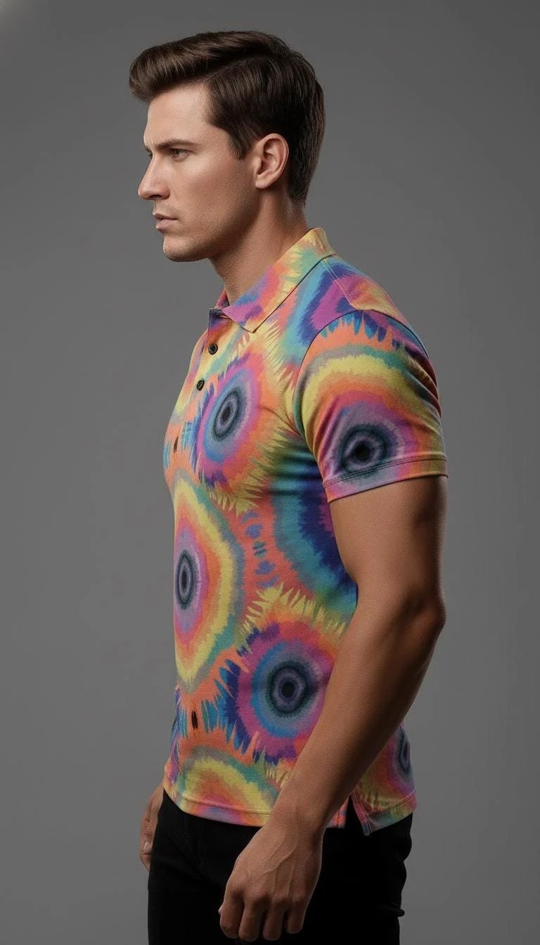 Maximalist AOP Men's Stretch Henley Shirt | Ribbed Polyester Long Sleeve — Tailored Statement Top for Artists, Studio-to-Gallery Days (XS–5XL)