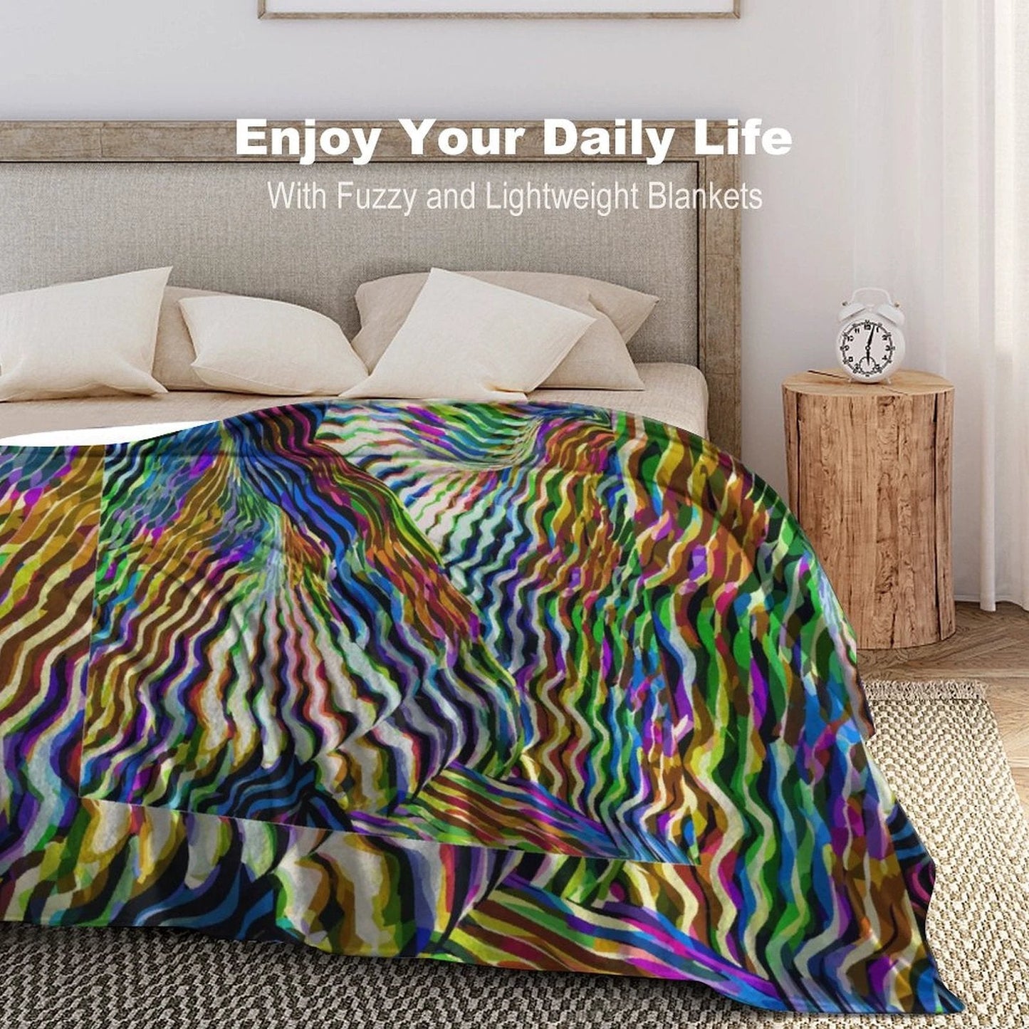 Lightning Complex AOP Flannel Fleece Blanket 40"×50" | Psychedelic Ribbon-Wave Maximalist Throw (250gsm)