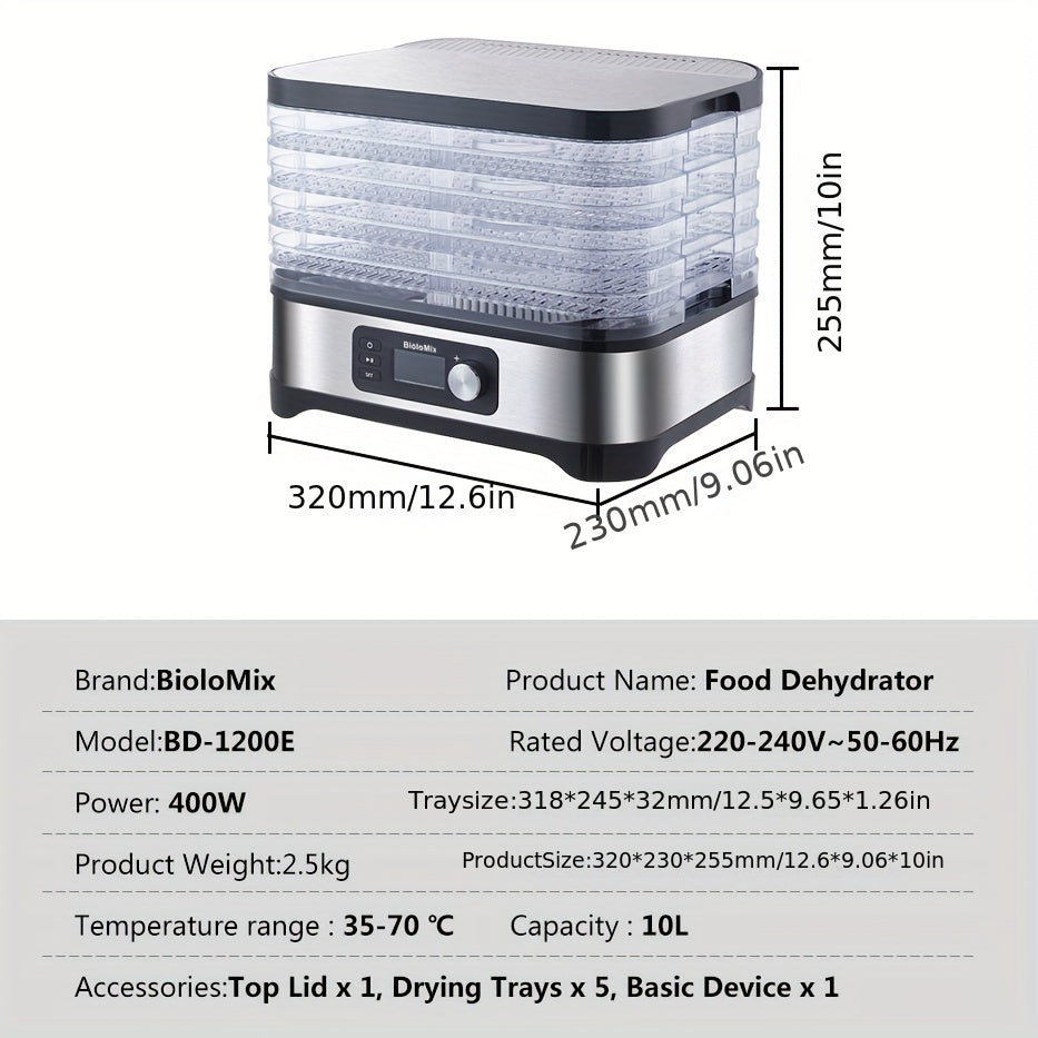 BioloMix 5Tray Food Dehydrator with LED Display-C32Z