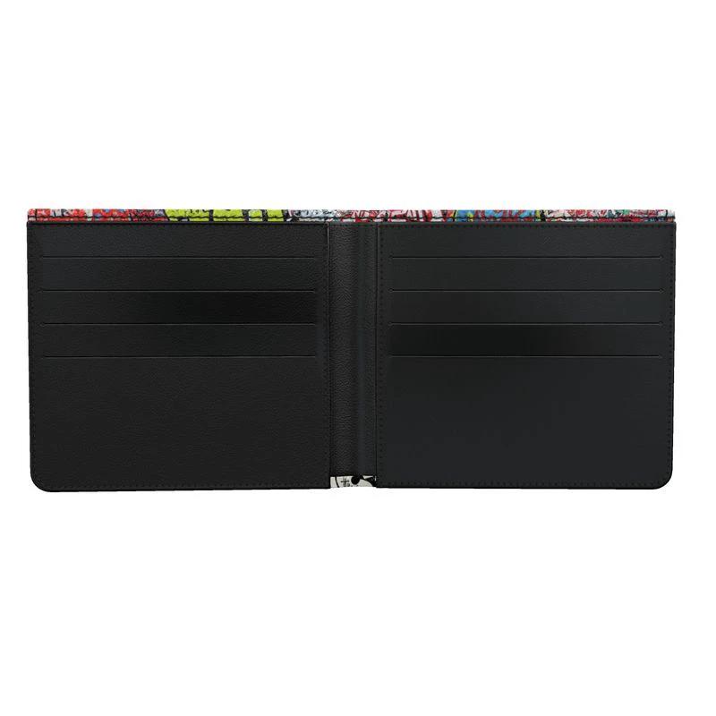 Graffiti Tag Wall Leather Wallet for Streetwear Collectors — Urban Spray-Paint AOP Bifold, Handmade to Order