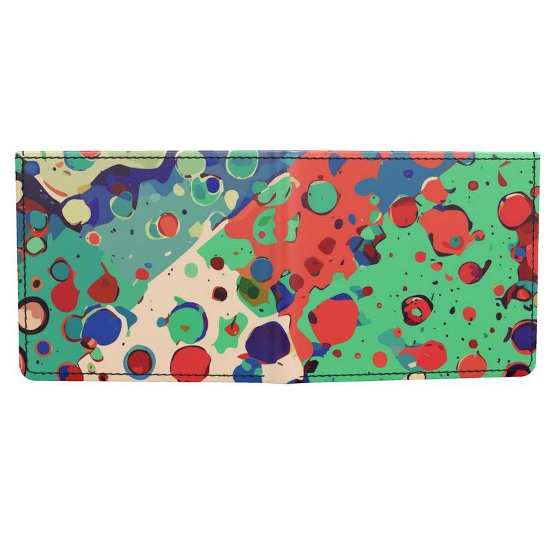 Paint Splat Confetti Leather Wallet — White Multicolor Drip-Dot AOP Bifold, Wearable Art Carry