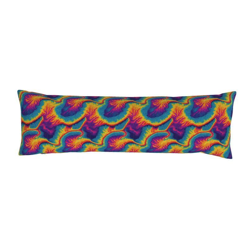 Solar Burst Tie-Dye AOP Bolster Pillow | Premium Handmade Long Cushion — Psychedelic Flame Pattern Maximalist Couch Decor for Statement Interiors