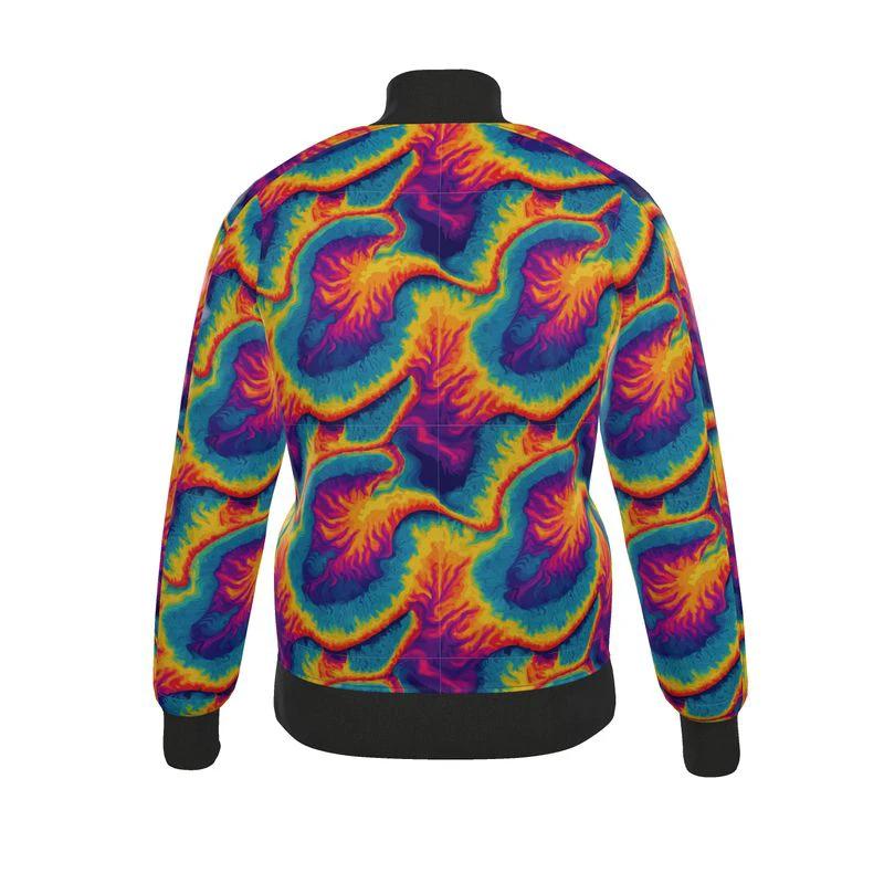 Spiral Overload Tracksuit Jacket — Rainbow Psychedelic Swirl AOP Sports Jersey, Retro Rave Warm-Up Layer