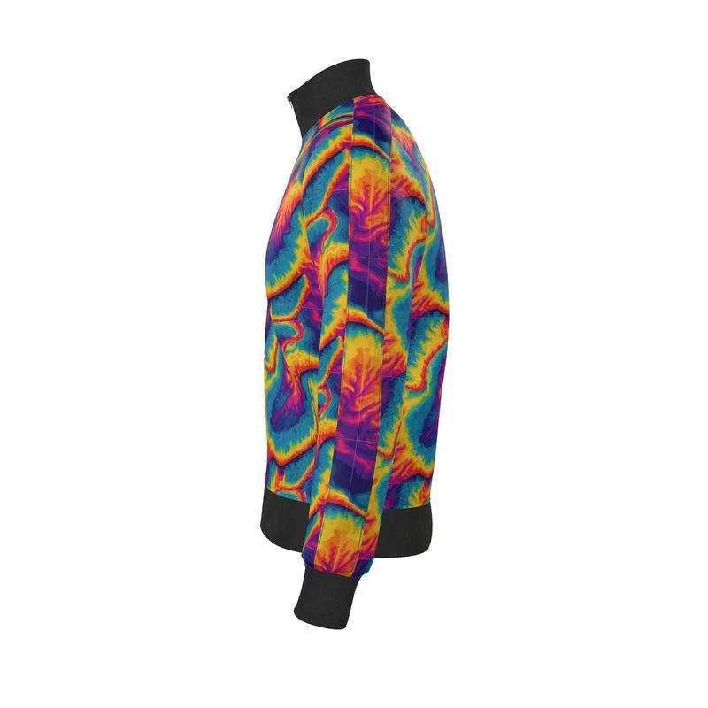 Spiral Overload Tracksuit Jacket — Rainbow Psychedelic Swirl AOP Sports Jersey, Retro Rave Warm-Up Layer