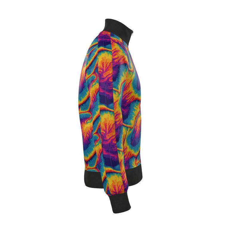 Spiral Overload Tracksuit Jacket — Rainbow Psychedelic Swirl AOP Sports Jersey, Retro Rave Warm-Up Layer