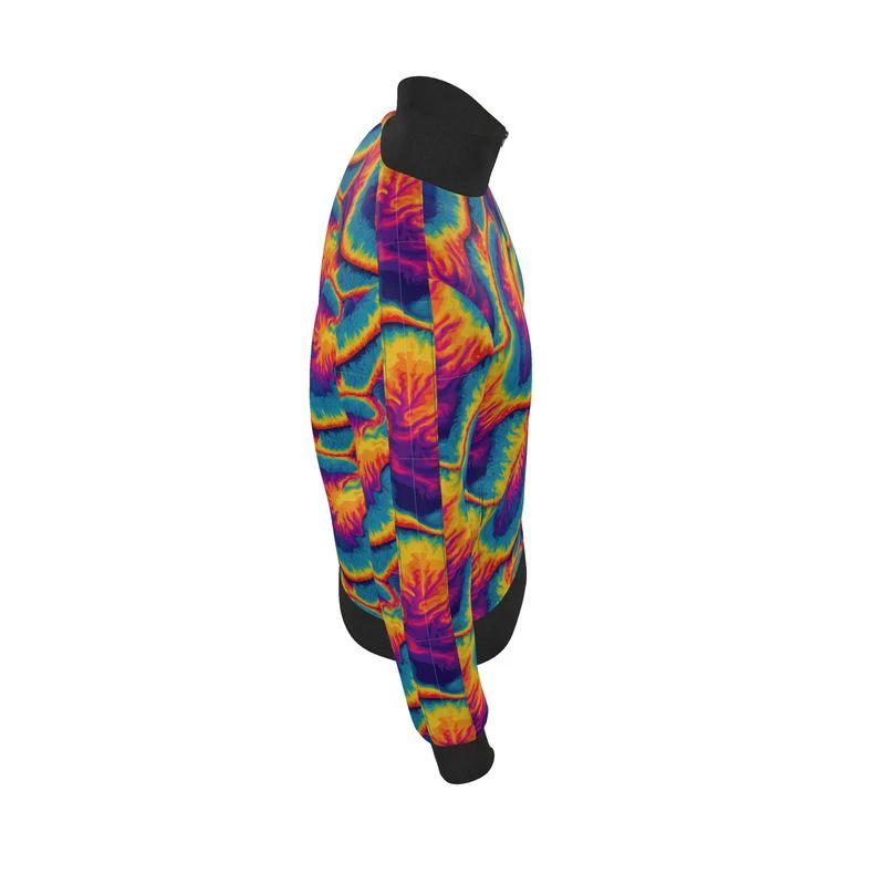 Spiral Overload Tracksuit Jacket — Rainbow Psychedelic Swirl AOP Sports Jersey, Retro Rave Warm-Up Layer
