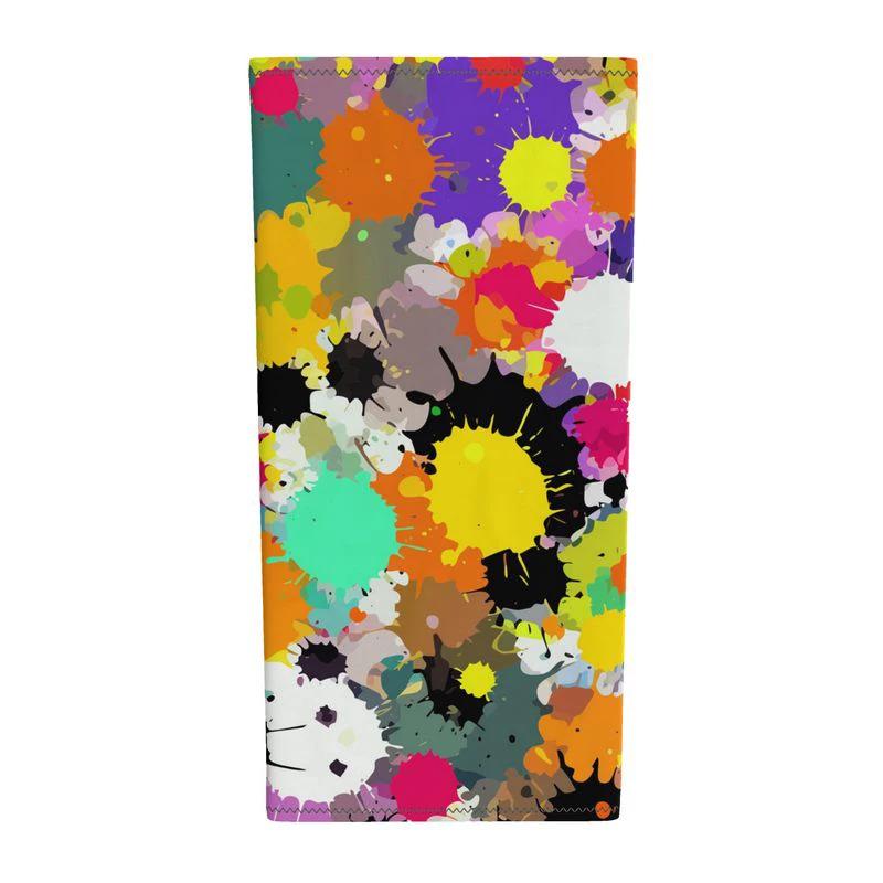 Splatter Daisy Neck Tube Scarf — Paint-Drip Floral AOP Multiway Gaiter for Festival & Trail