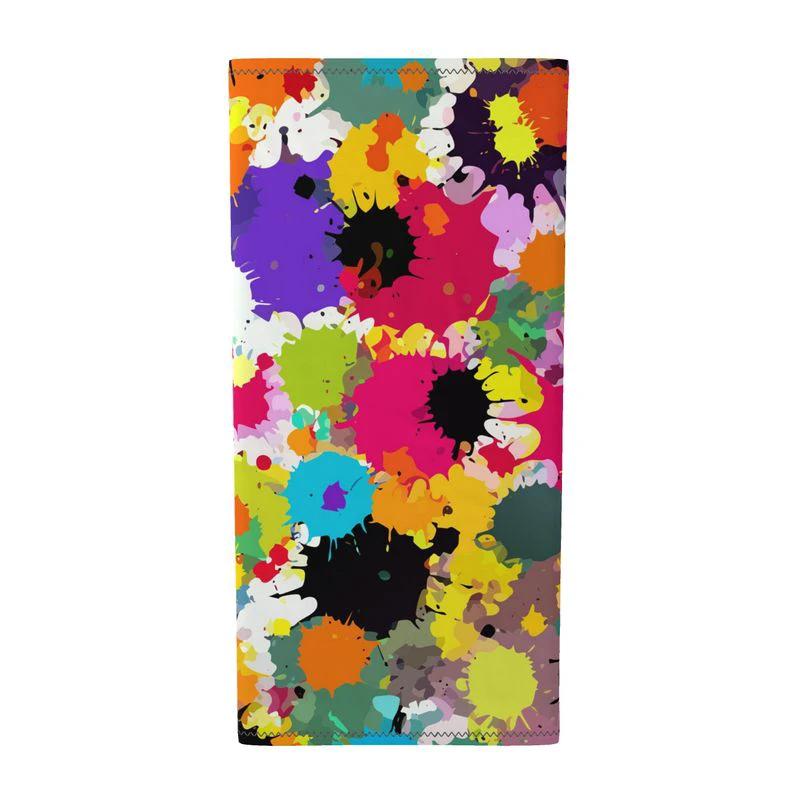 Splatter Daisy Neck Tube Scarf — Paint-Drip Floral AOP Multiway Gaiter for Festival & Trail