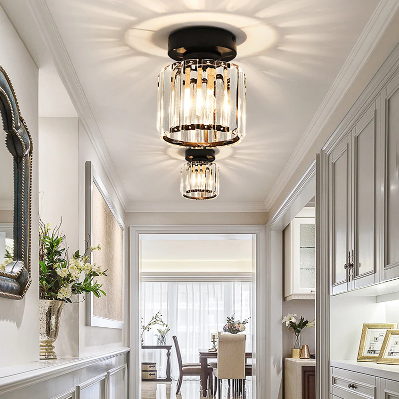 1-Light Flush Mount K9 Crystal Glass Hallway Ceiling Light