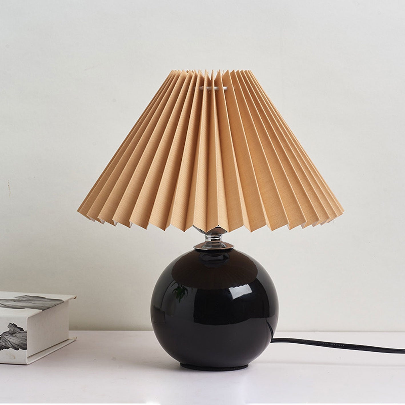 Nordic Ceramic Table Lamp With Pleated Fabric Shade