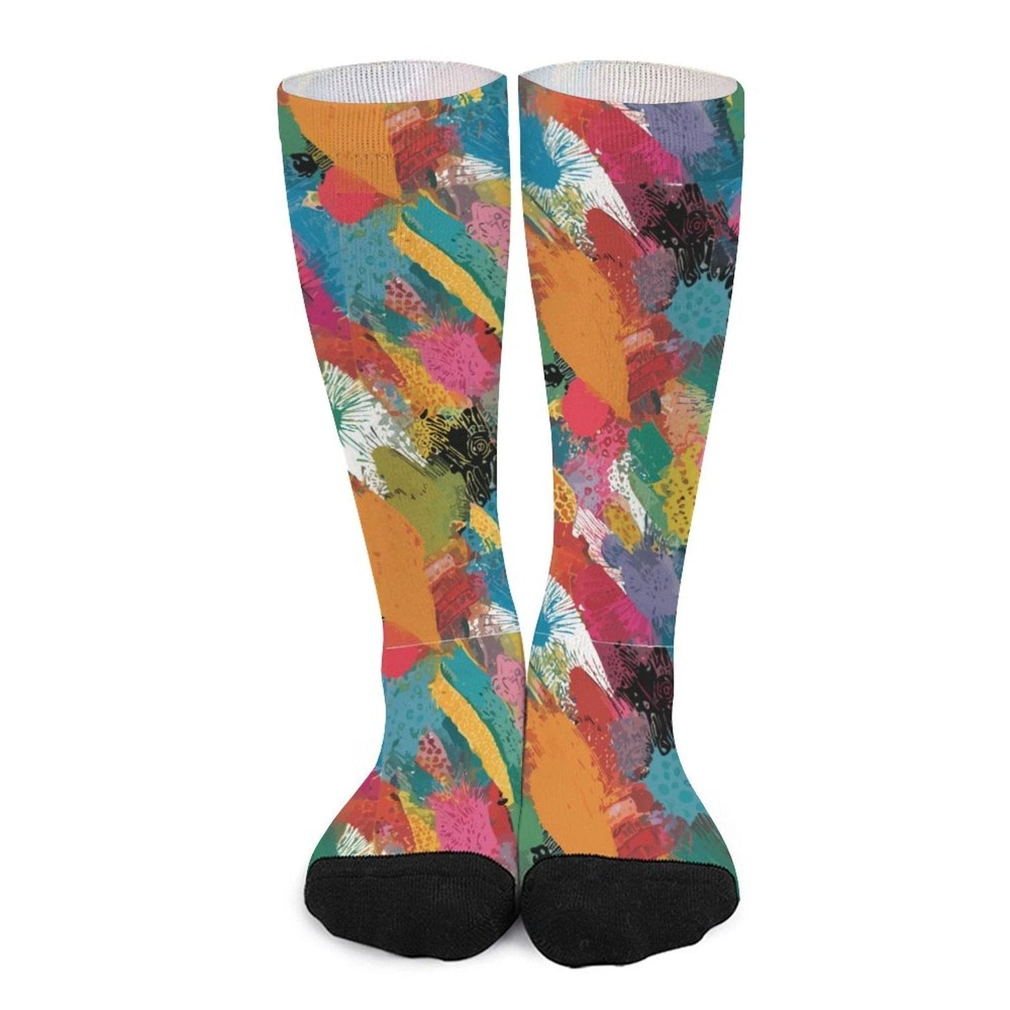 Painted Camo Striped Stockings — Multicolor Brush-Dab Knee Socks, Loud Sock Game