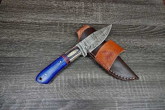 Custom Forged Skinner Knife Twist Damascus Hard Wood Wooden Bolster Survival