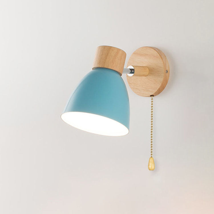 Minimalist Wooden Cone Wall Sconce LED Light With Conical Shade