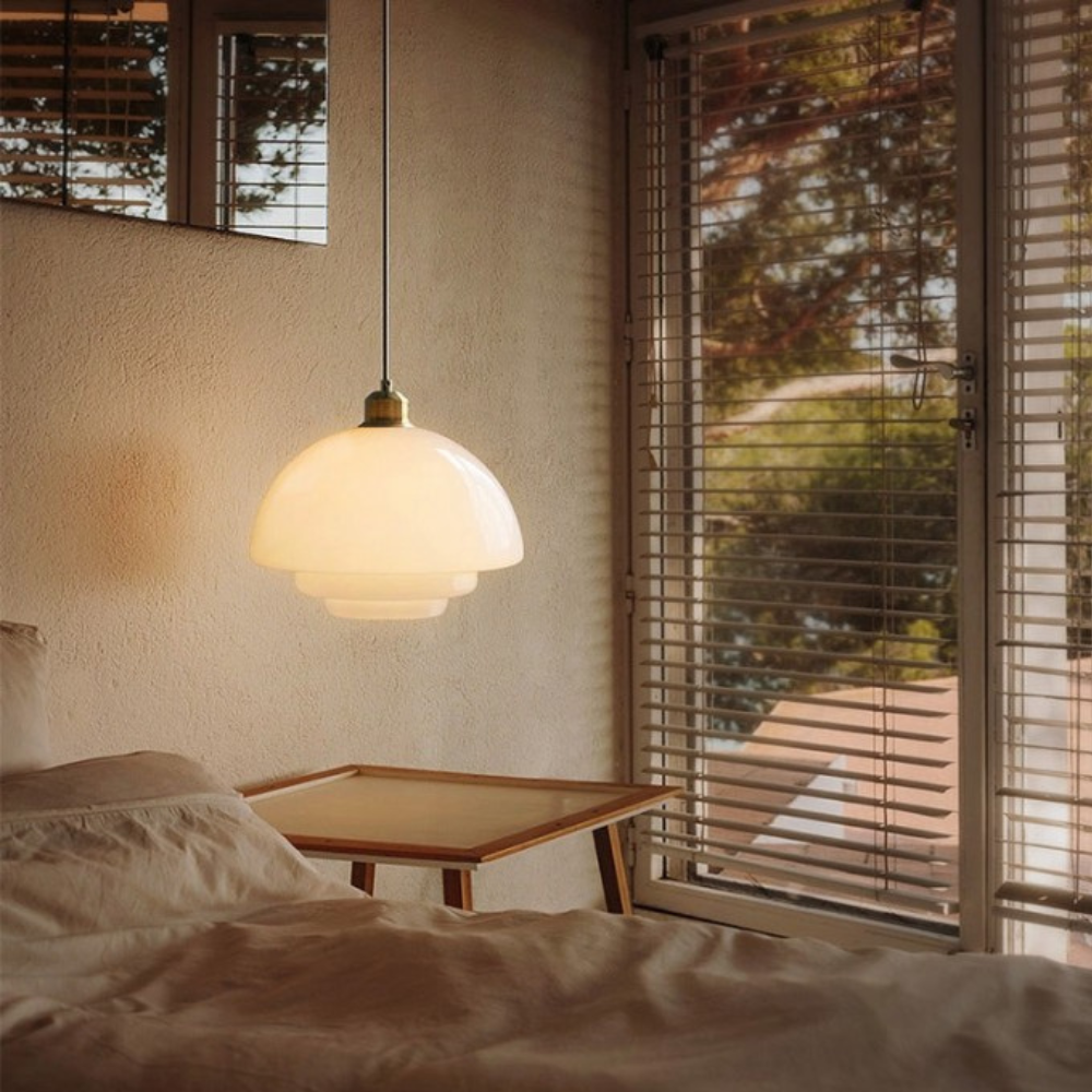 Art Deco Layered Glass Pendant Light With Dome Shade