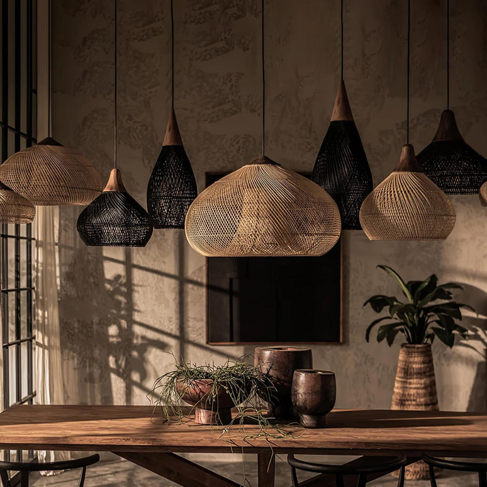 Handmade Rattan Pendant Lights With Woven Dome Shade