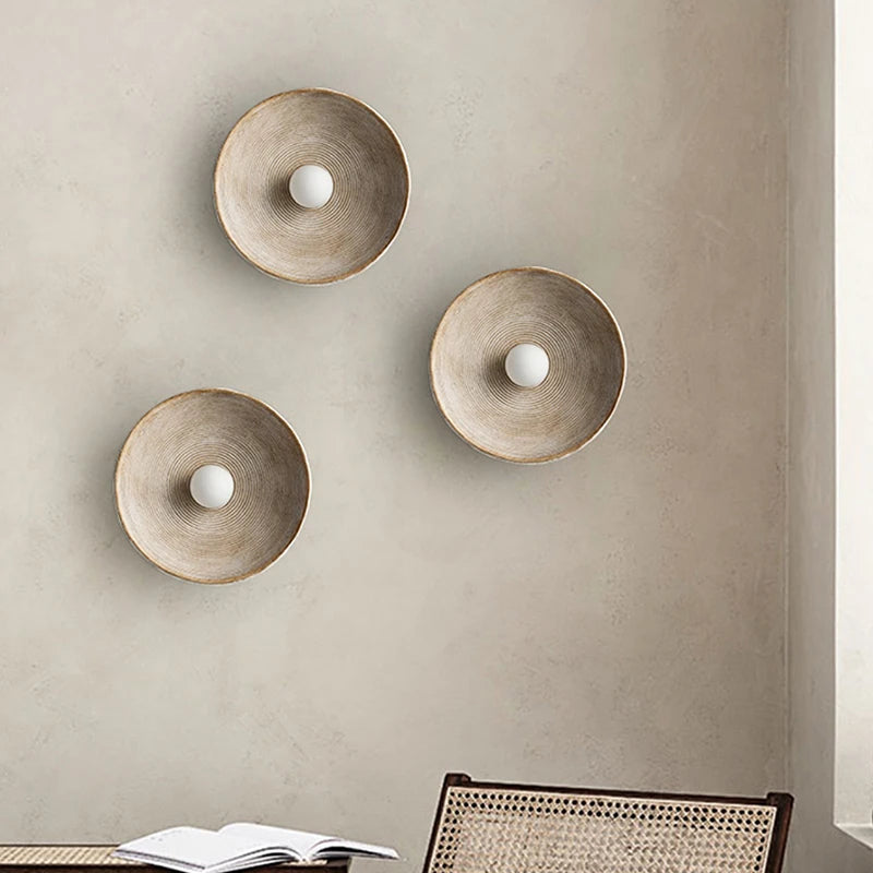 Retro Ceramic Disc Wall Light With Center Globe