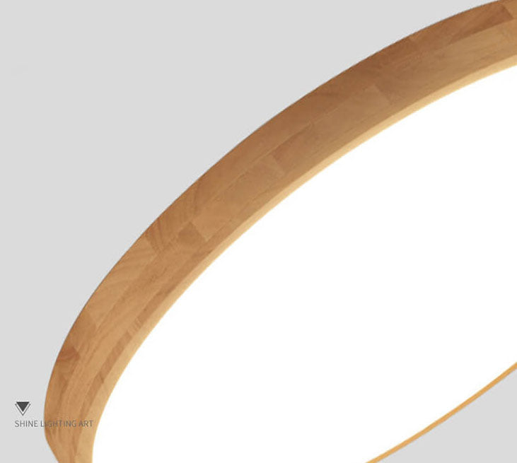 Nordic Solid Wood Round LED Flush Mount Ceiling Light With Ultra-Thin Profile