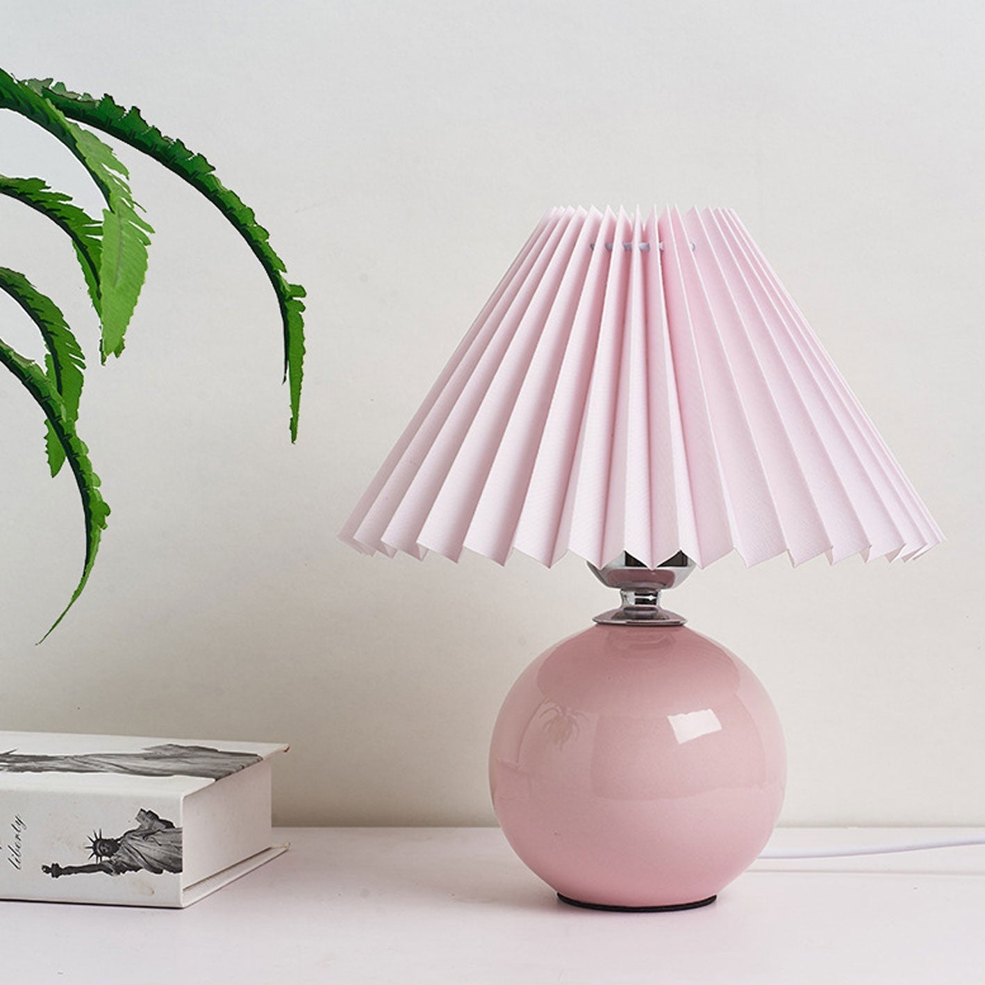 Nordic Ceramic Table Lamp With Pleated Fabric Shade