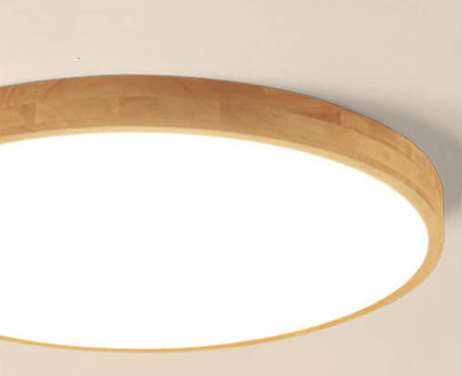 Nordic Solid Wood Round LED Flush Mount Ceiling Light With Ultra-Thin Profile
