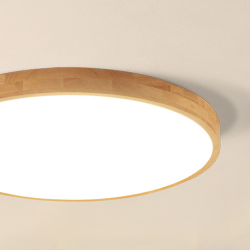 Nordic Solid Wood Round LED Flush Mount Ceiling Light With Ultra-Thin Profile