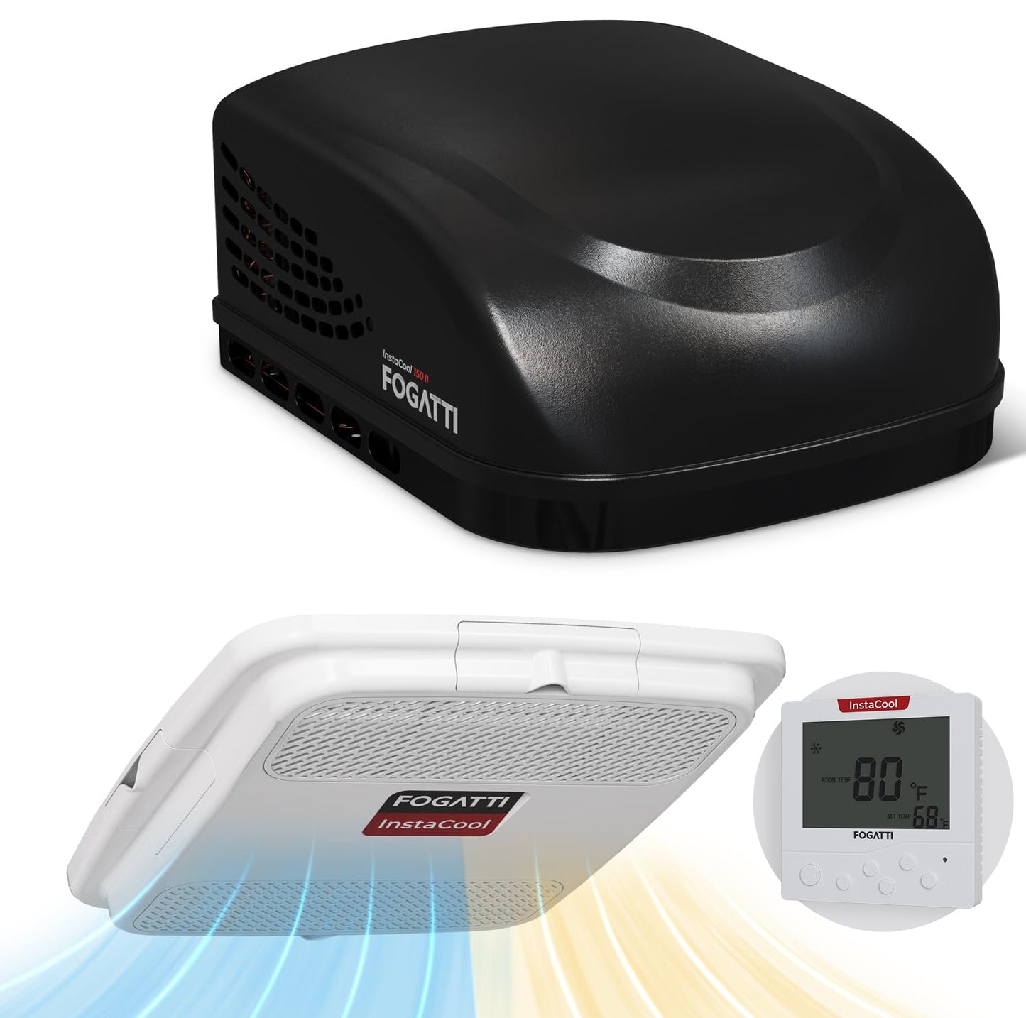 Fogatti InstaCool 15,000 BTU RV Rooftop Air Conditioner | Heat Strip | Replaceable Non-Ducted RV AC