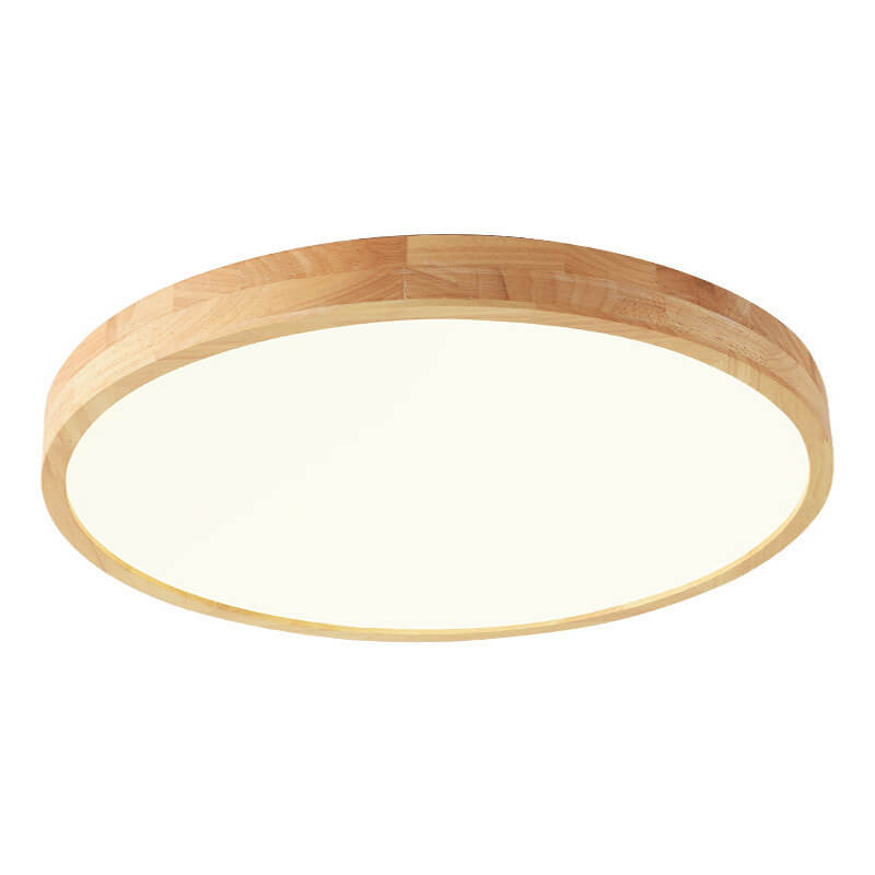 Nordic Solid Wood Round LED Flush Mount Ceiling Light With Ultra-Thin Profile