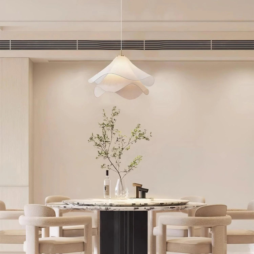 White Japandi Fabric pendant lights LED Light With Wavy Shade
