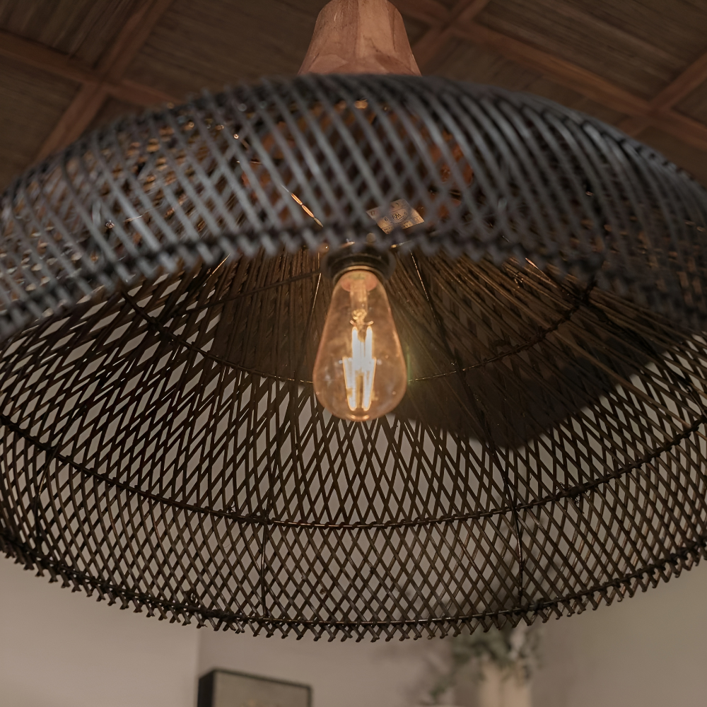 Bohemian Rattan Pendant Light With Woven Dome Shade