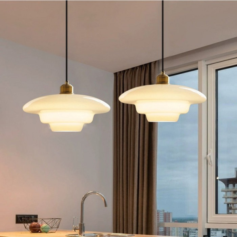 Art Deco Layered Glass Pendant Light With Tiered Shade